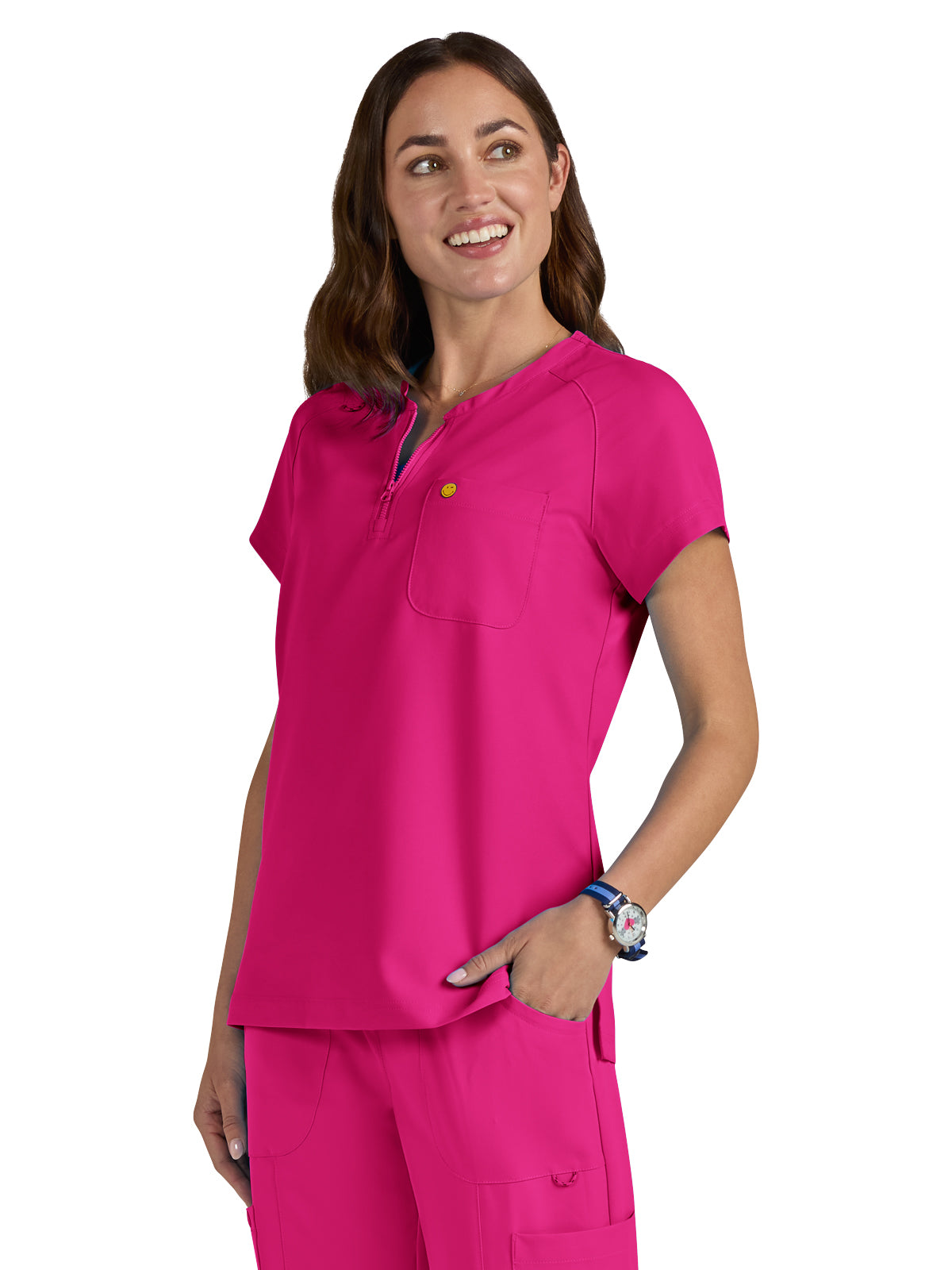 Women's One-Pocket Zipper Neck Ecstatic Top - S100 - Elevated Pink