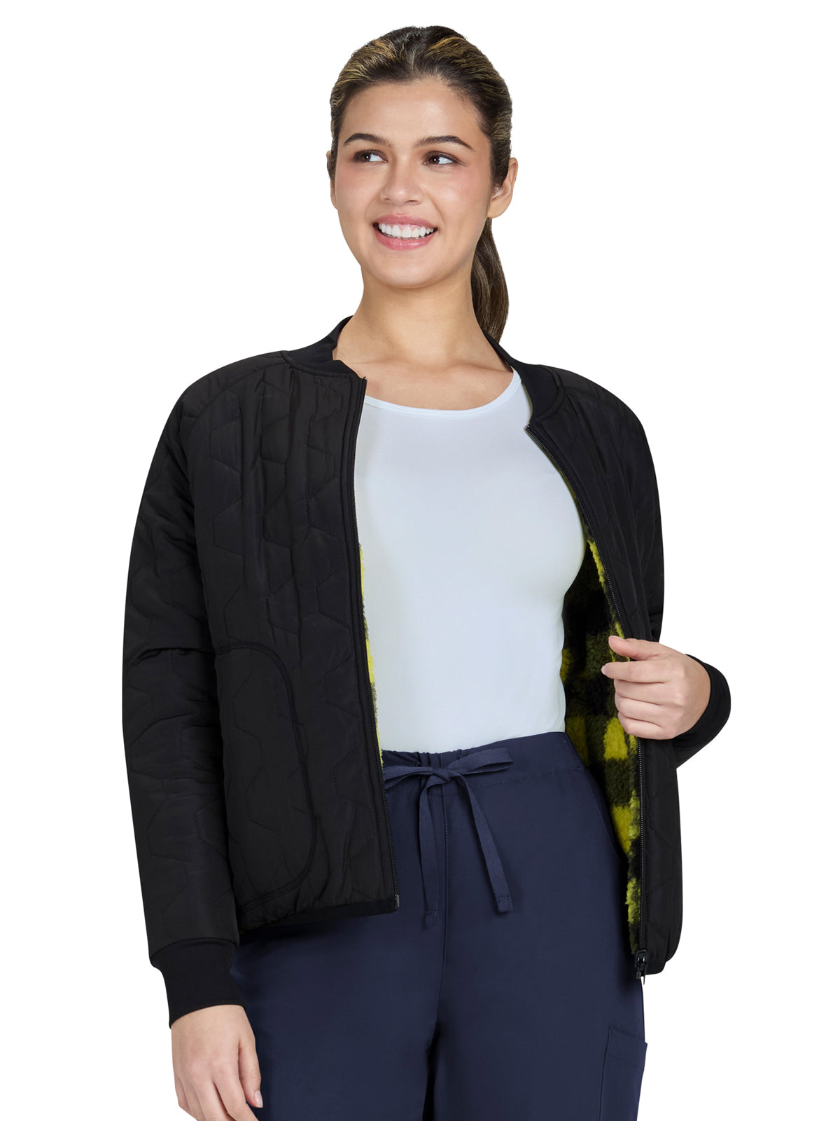 Women's Four-Pocket Reversible Jacket - S403 - Black/Yellow Plaid