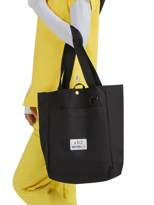 Interior Zipper Pocket Smiley Everyday Tote Bag - SA188 - Black