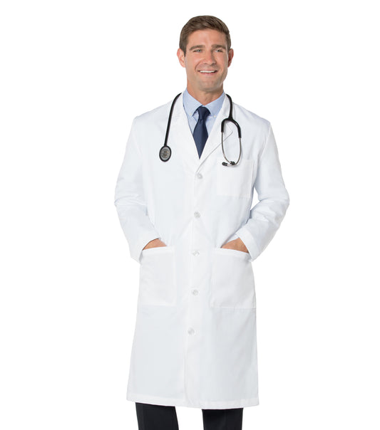 Men's Three-Pocket 43.5" Full-Length Lab Coat - 3140 - White Twill