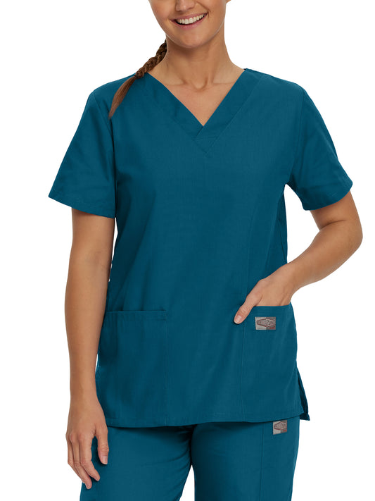 Women's Three-Pocket Clean Back V-Neck Top - 70221 - Caribbean