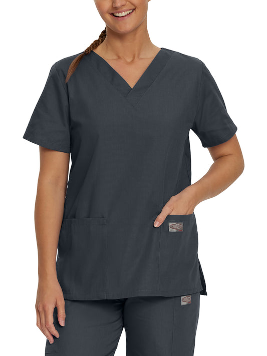 Women's Three-Pocket Clean Back V-Neck Top - 70221 - Graphite