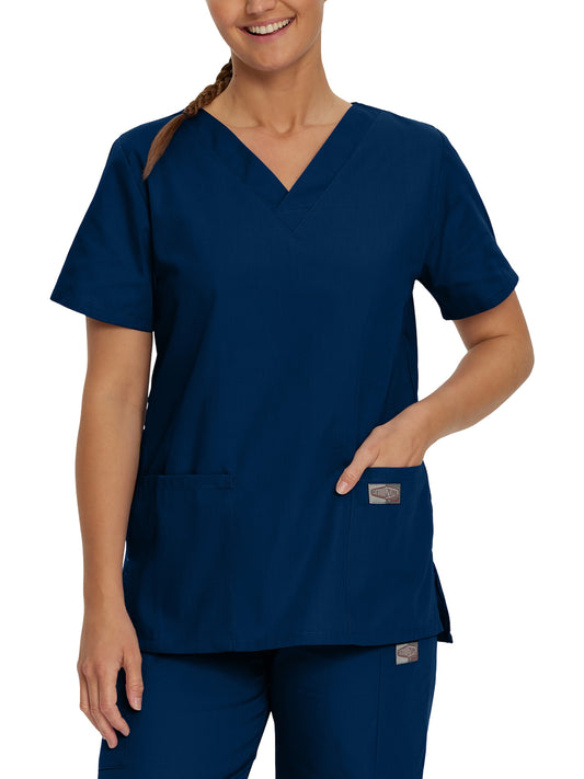 Women's Three-Pocket Clean Back V-Neck Top - 70221 - Navy