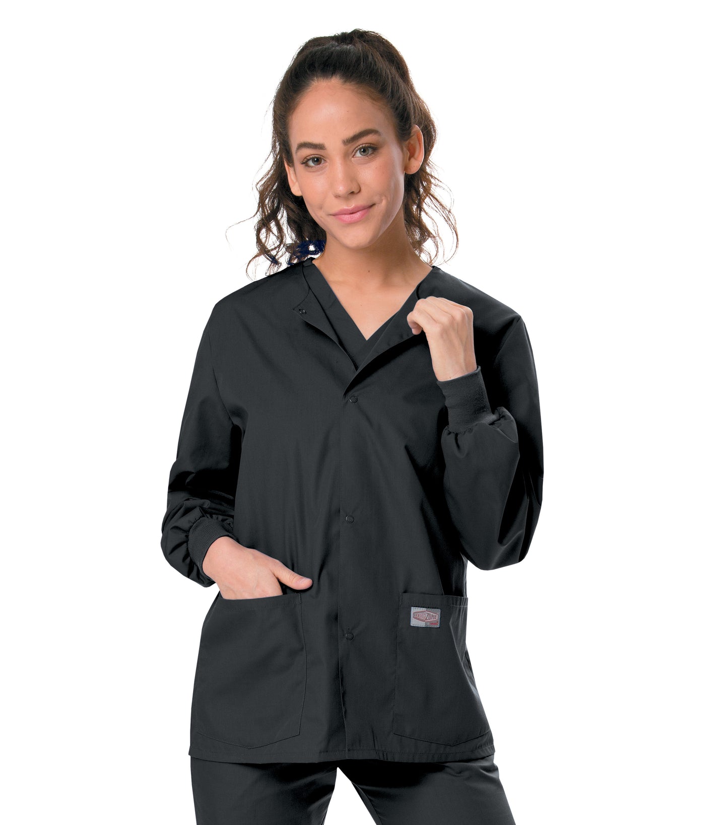 Unisex Three-Pocket Snap-Front Warm-Up Jacket - 75231 - Black