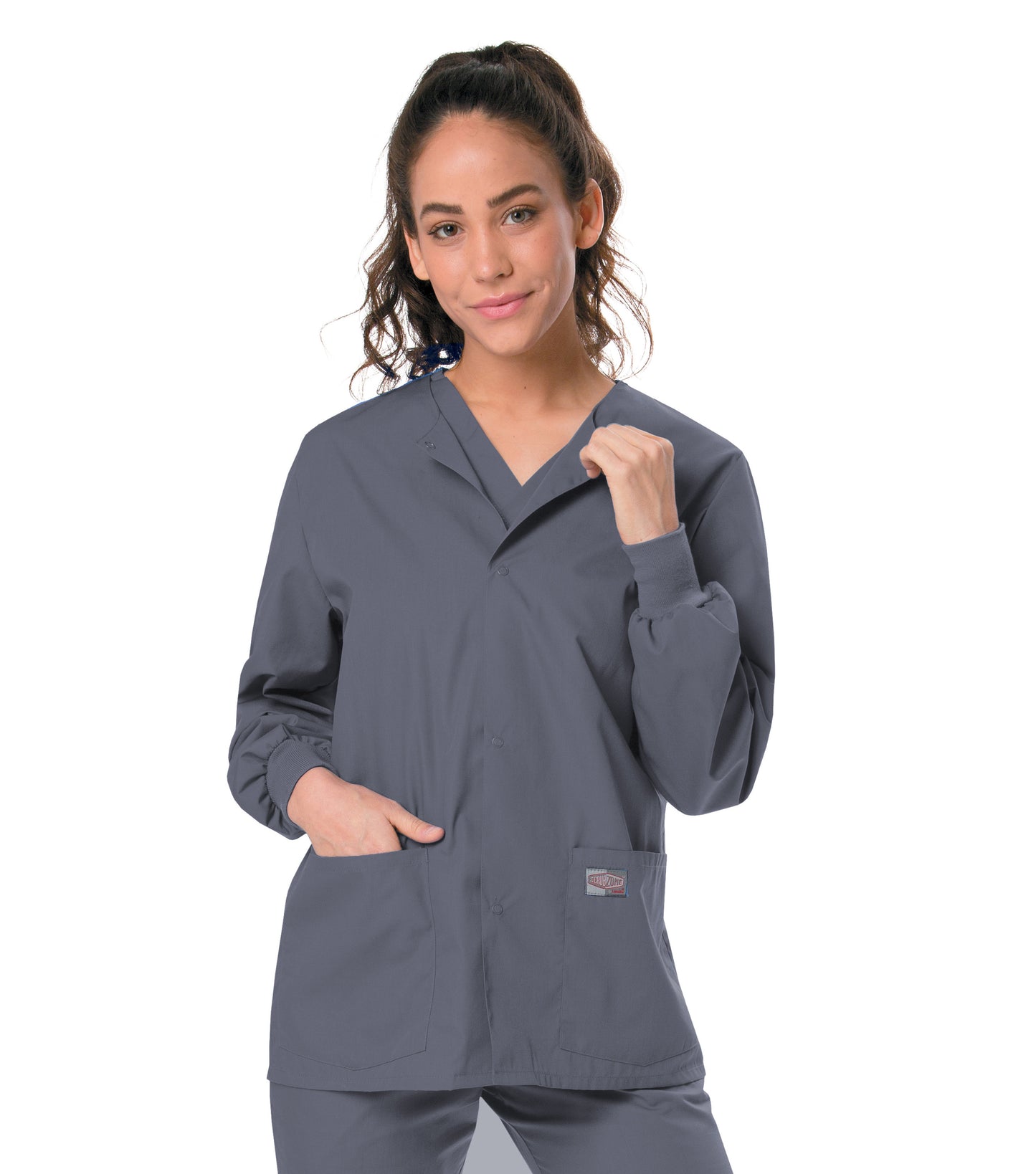 Unisex Three-Pocket Snap-Front Warm-Up Jacket - 75231 - Steel Grey