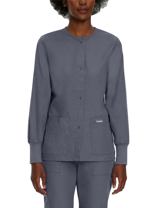 Women's Four-Pocket Crew Neck Warm-Up Jacket - 7525 - Steel Grey