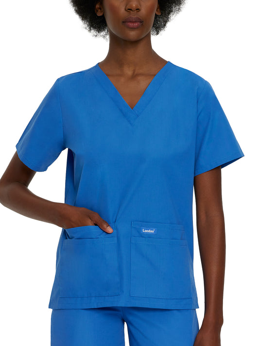 Women's Four-Pocket Durable V-Neck Top - 8219 - Royal Blue