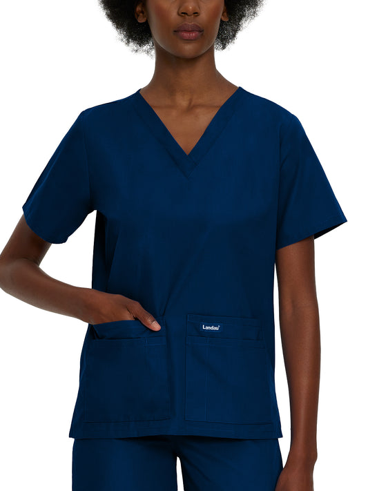 Women's Four-Pocket Durable V-Neck Top - 8219 - Navy
