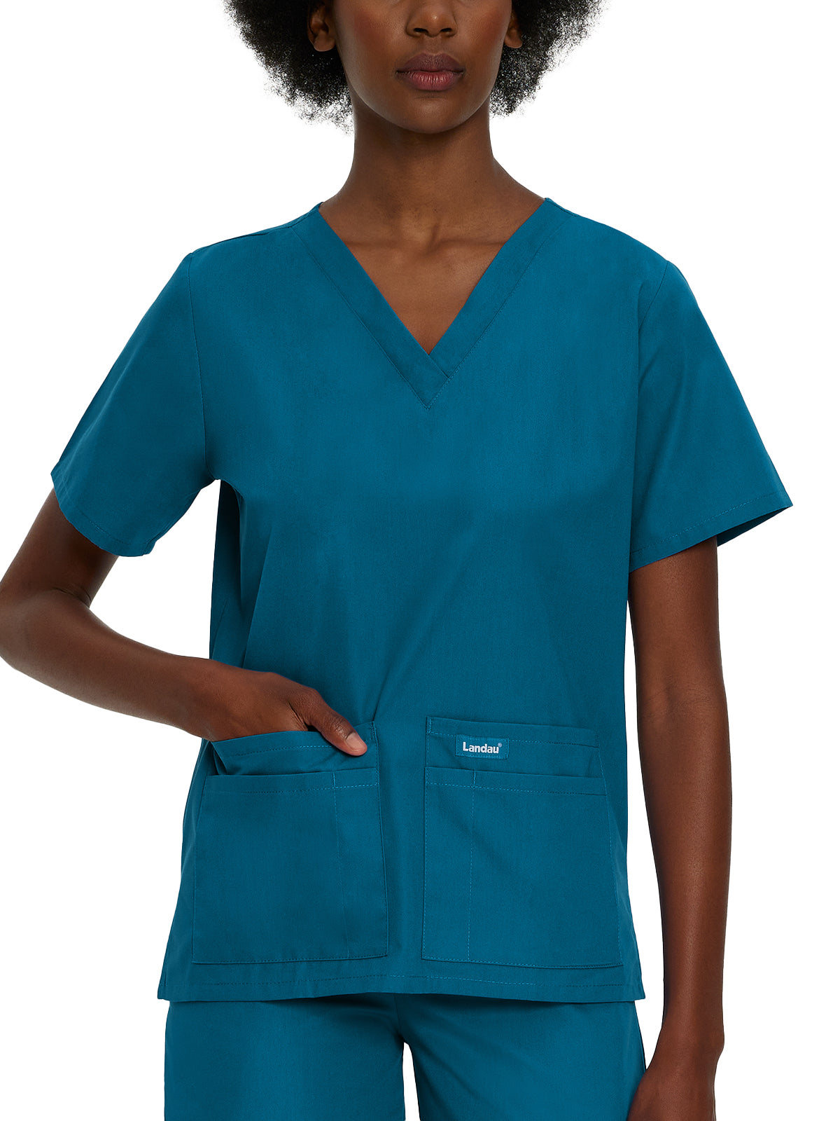 Women's Four-Pocket Durable V-Neck Top - 8219 - Caribbean Blue