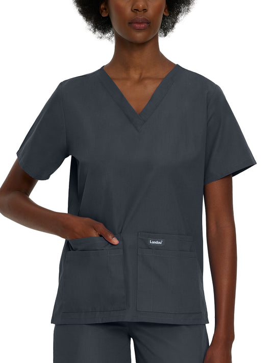 Women's Four-Pocket Durable V-Neck Top - 8219 - Graphite