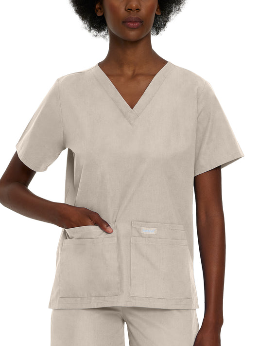 Women's Four-Pocket Durable V-Neck Top - 8219 - Sandstone