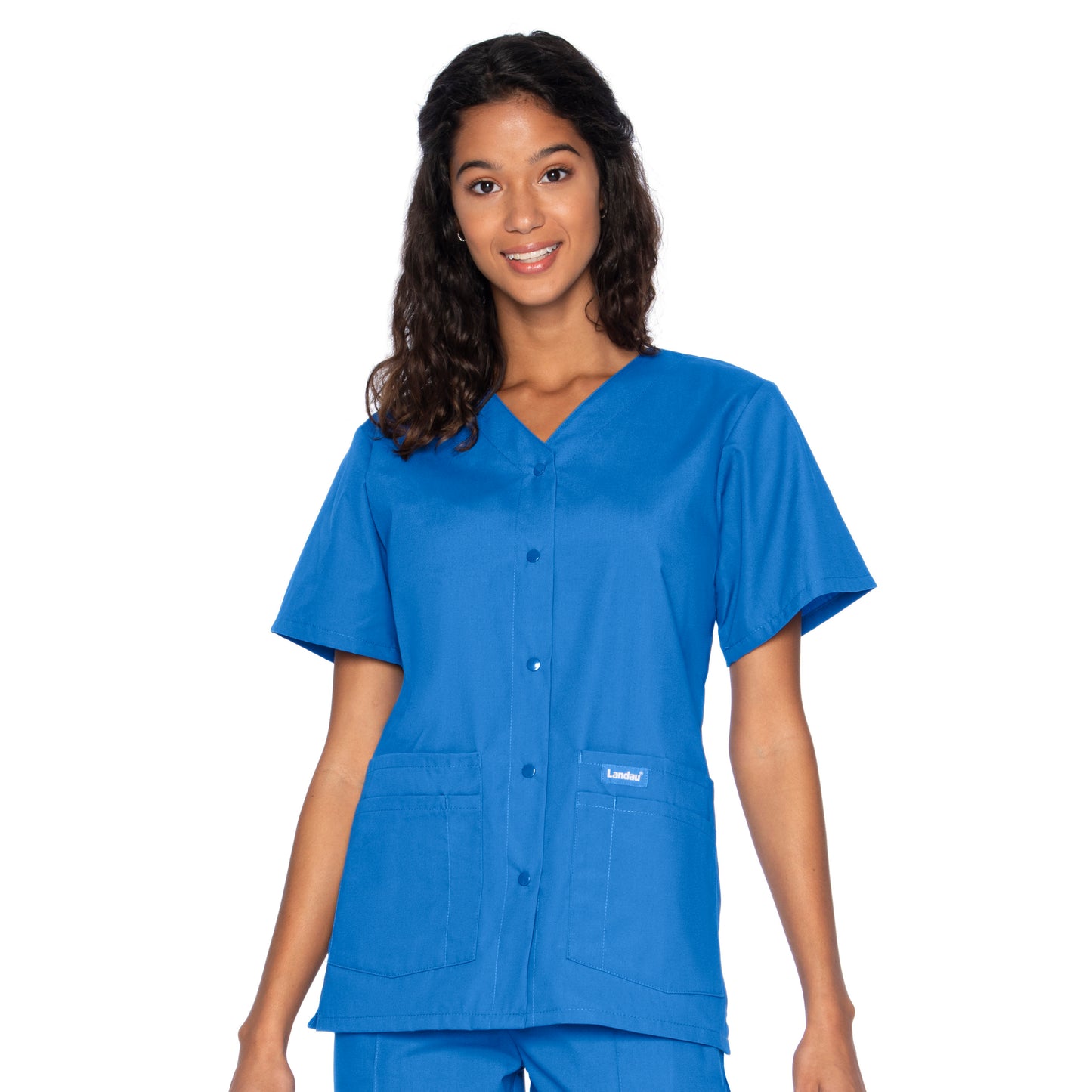 Women's Four-Pocket Snap-Front V-Neck Top - 8232 - Royal Blue