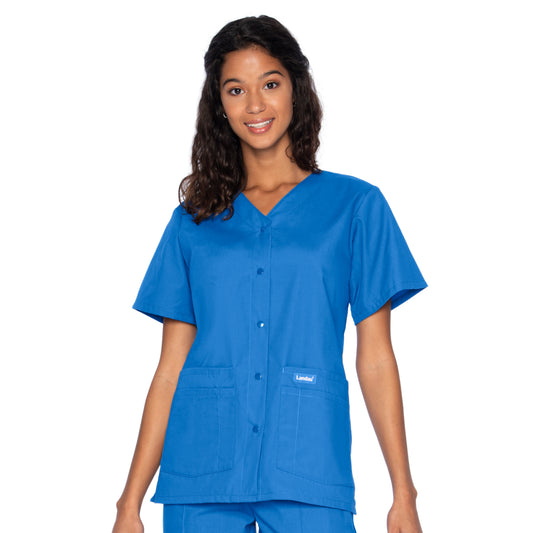 Women's Four-Pocket Snap-Front V-Neck Top - 8232 - Royal Blue