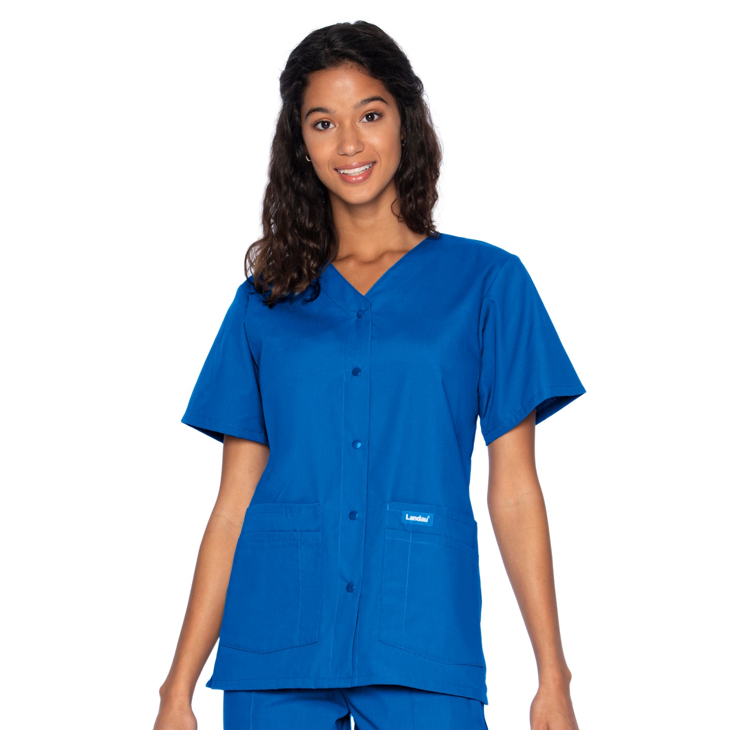 Women's Four-Pocket Snap-Front V-Neck Top - 8232 - Galaxy Blue