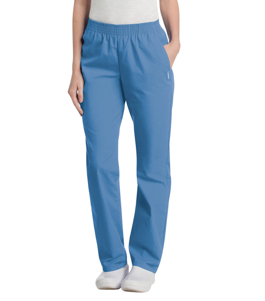 Women's Two-Pocket High-Rise Elastic Waist Straight Leg Pant - 8327 - Ceil Blue