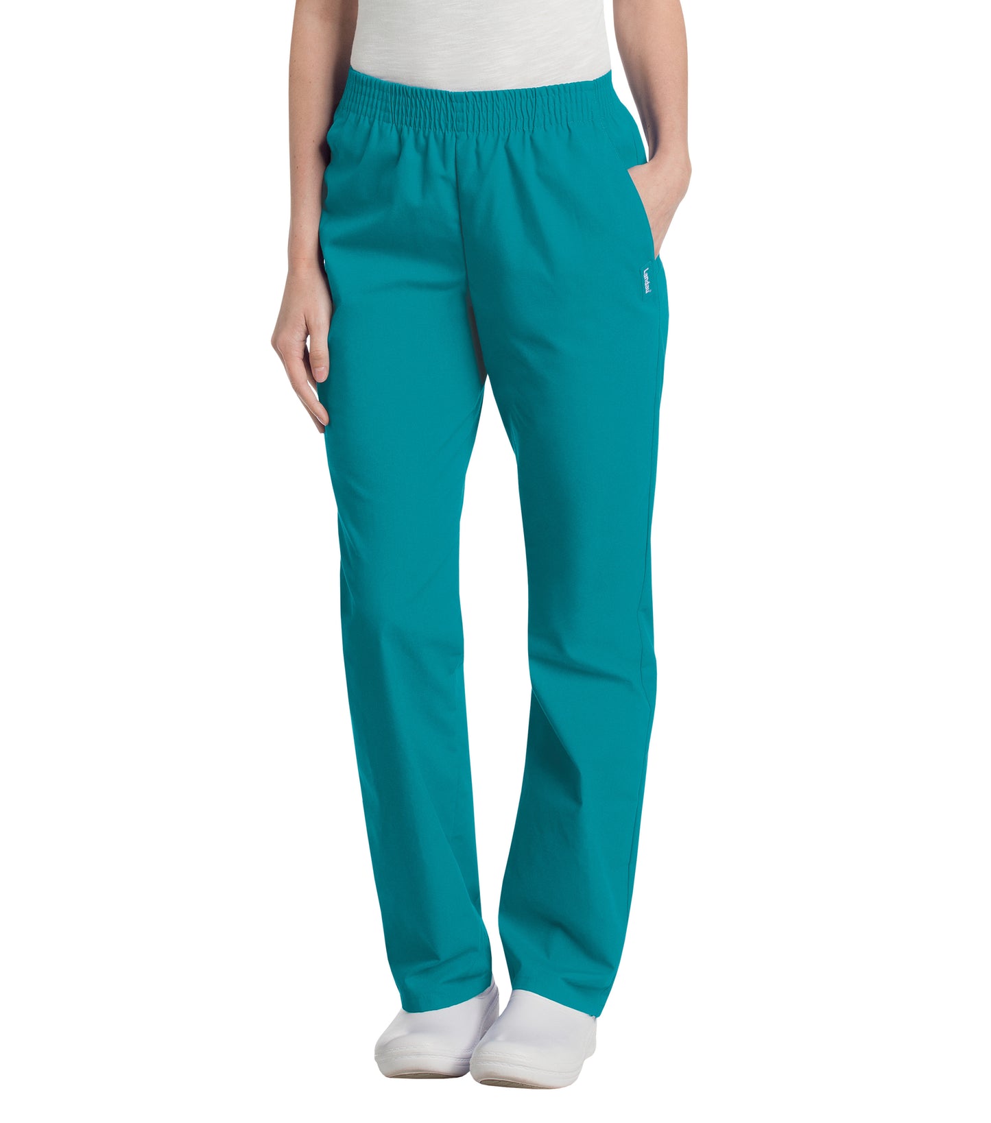 Women's Two-Pocket High-Rise Elastic Waist Straight Leg Pant - 8327 - Teal