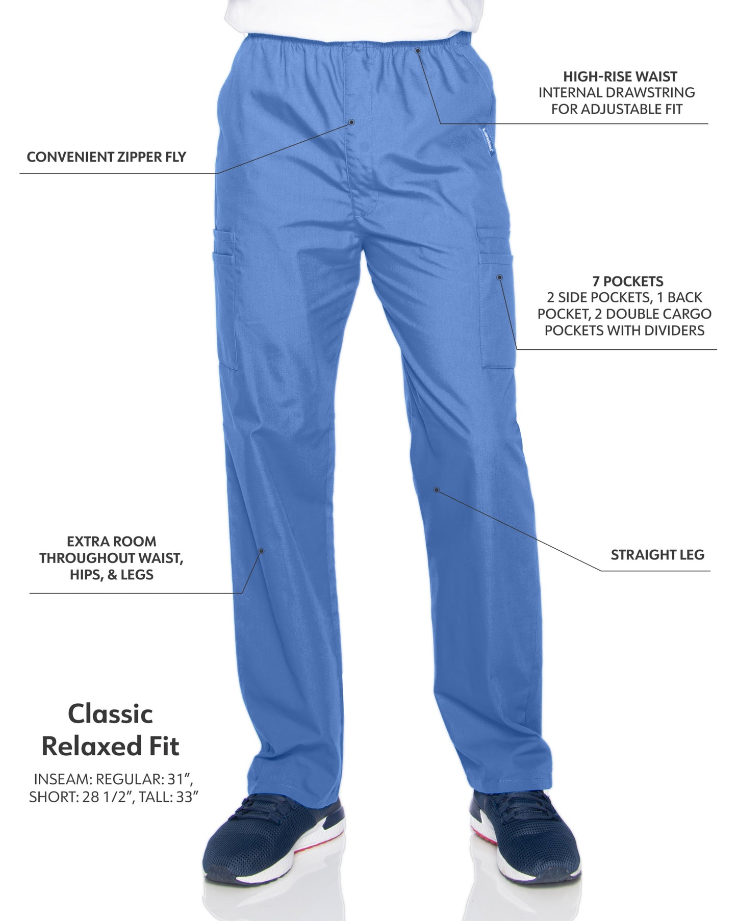 Men's 7-Pocket High-Rise Elastic Waist Cargo Pant - 8555 - Ceil Blue