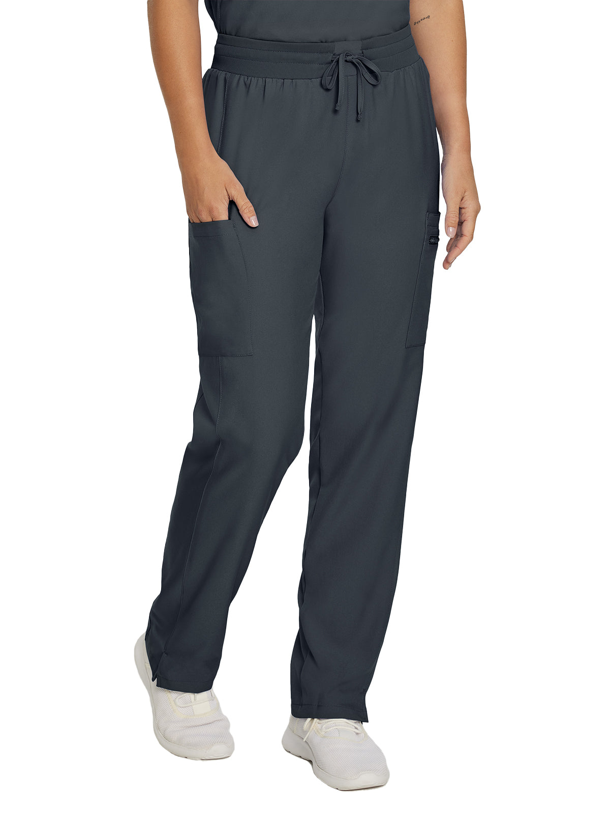 Women's Seven-Pocket Mid-Rise Rib-Knit Elastic Waist Cargo Pant - LB400 - Pewter