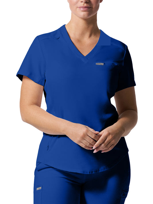Women's Two-Pocket Shirttail Hemline V-Neck Top - LT101 - Galaxy