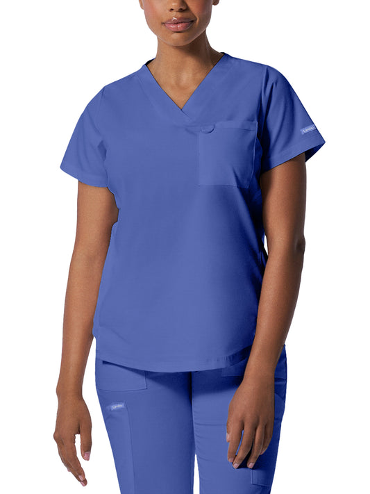 Women's Two-Pocket Back Princess Seamed V-Neck Top - LT107 - Ceil