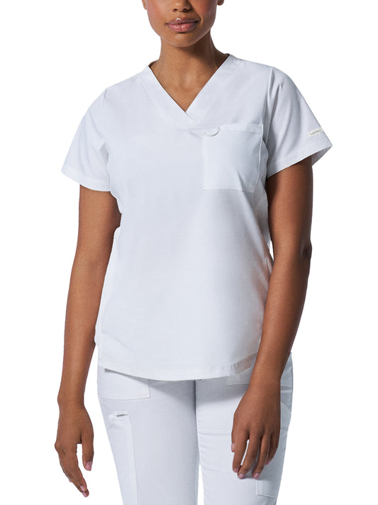Women's Two-Pocket Back Princess Seamed V-Neck Top - LT107 - White