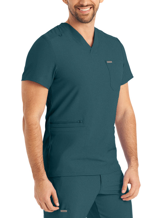 Men's Four-Pocket Back Yoke V-Neck Top - LT110 - Caribbean