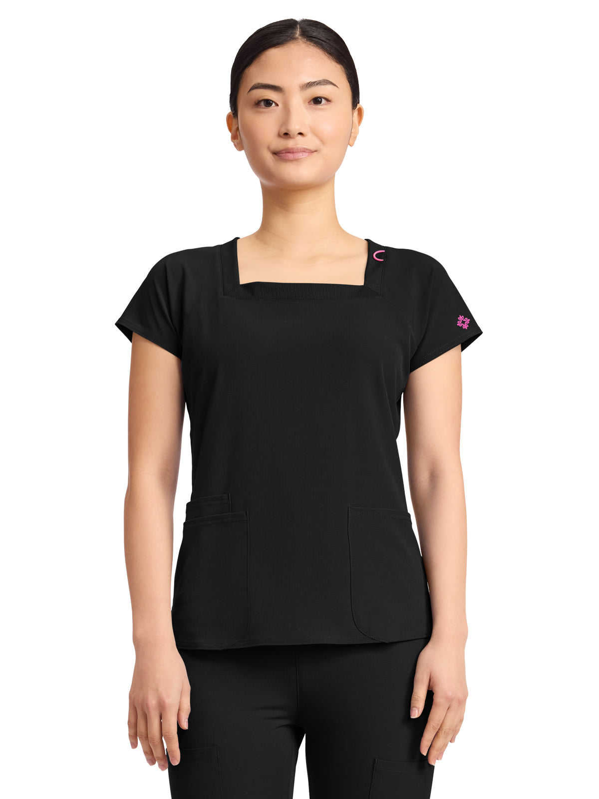 Women's 3-Pocket Square Neck Scrub Top - 704 - Black