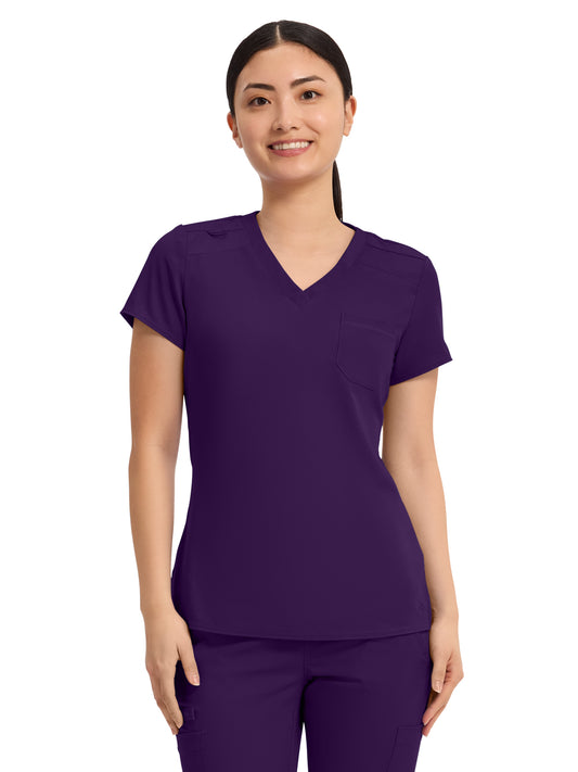 Women's 1-Pocket V-Neck Top - 7448 - Eggplant