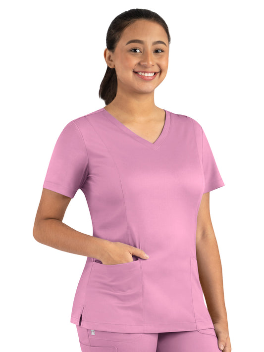 Women's Three-Pocket V-Neck Top - 3501 - Wild Rose