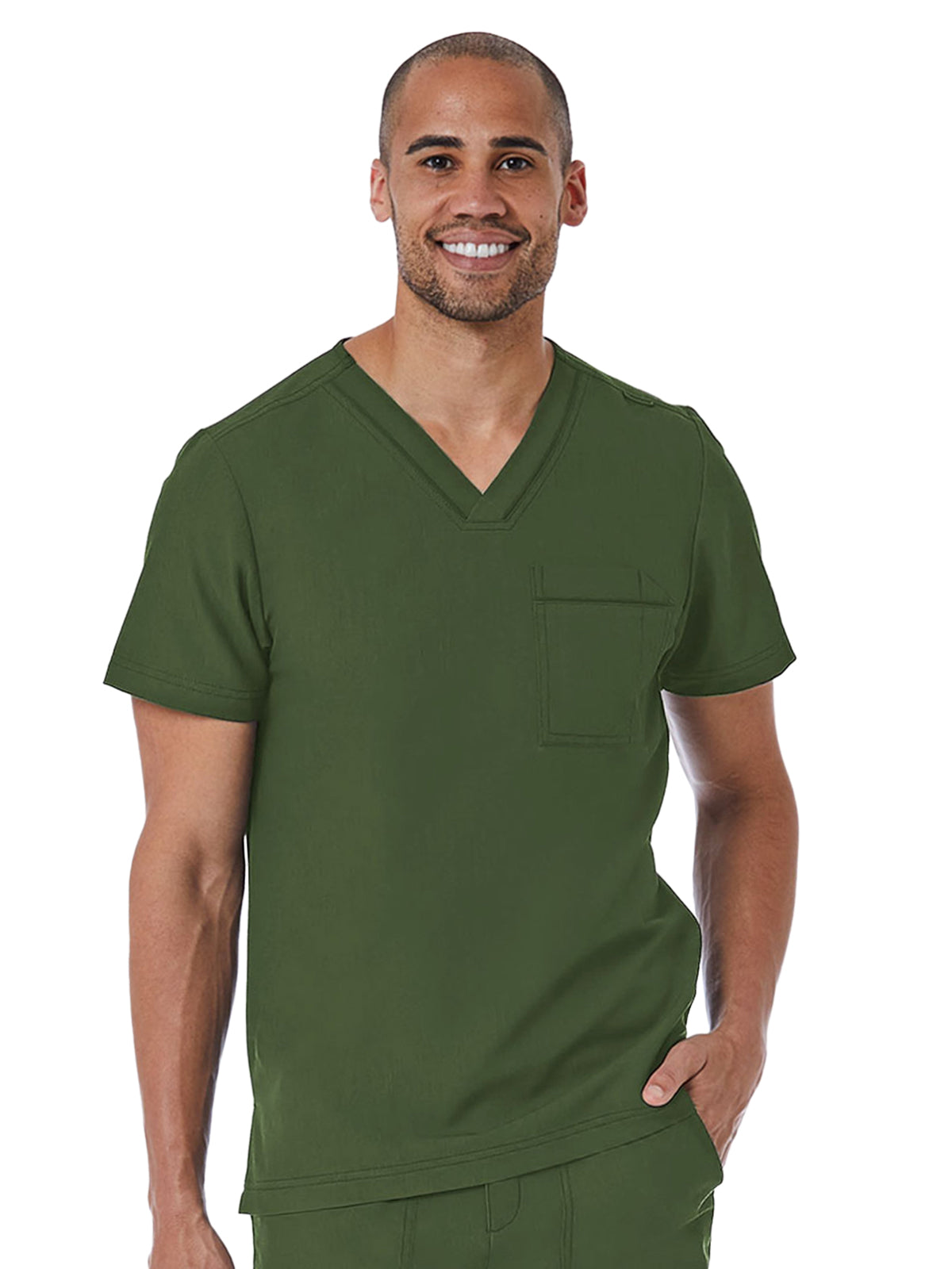 Men's One-Pocket Tuckable Contrast Piping V-Neck Top - 5901 - Olive