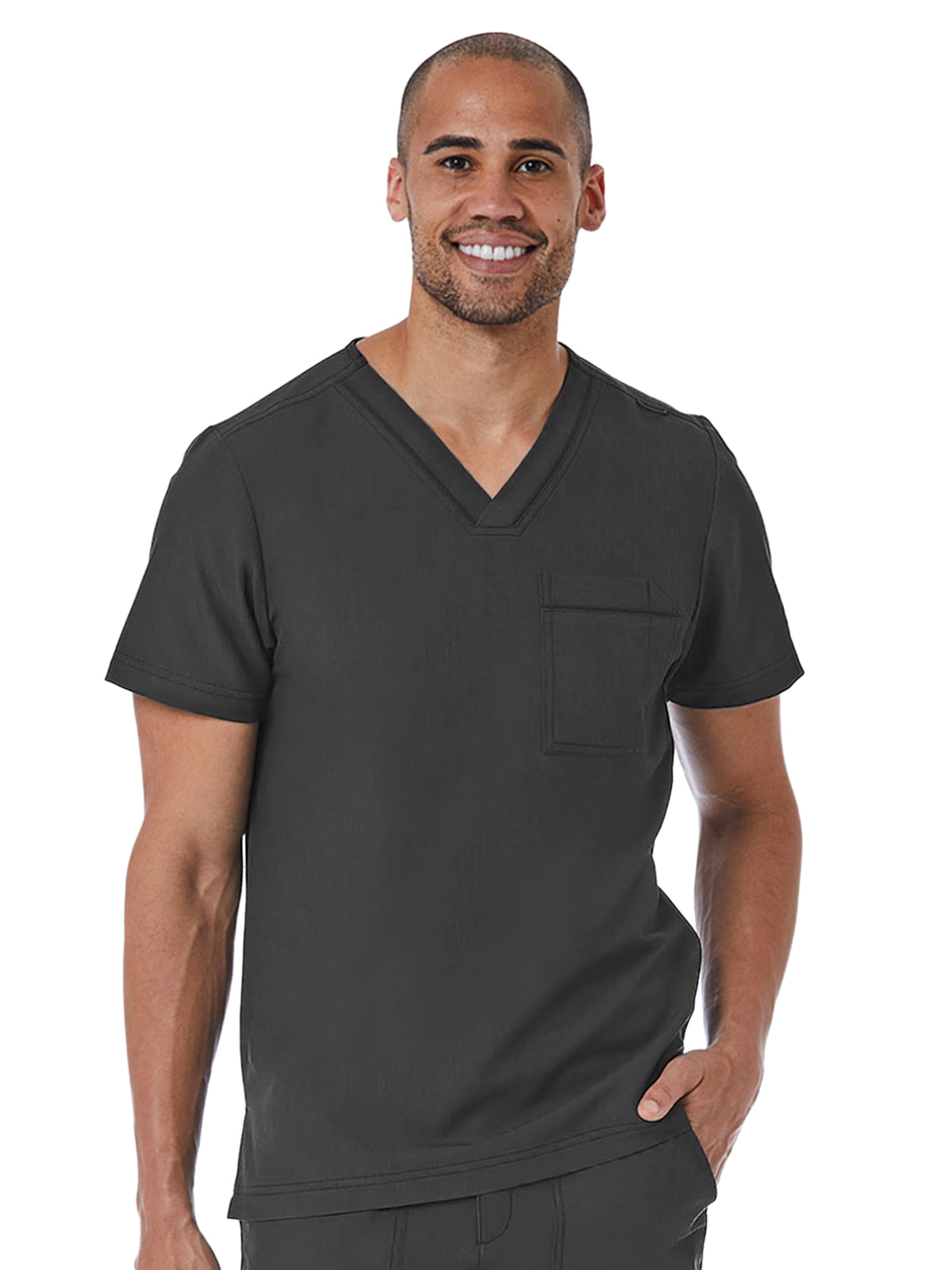 Men's One-Pocket Tuckable Contrast Piping V-Neck Top - 5901 - Pewter