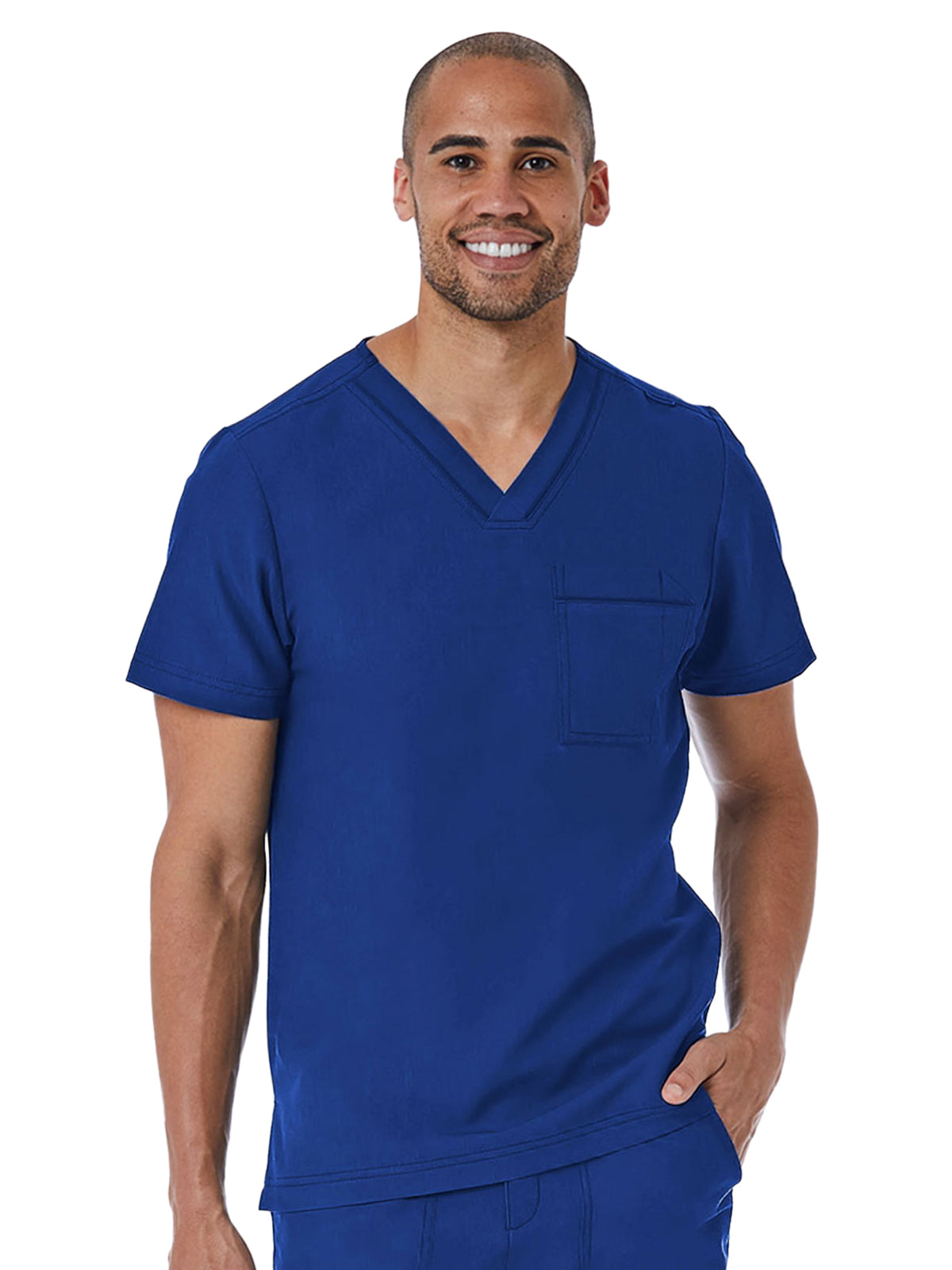 Men's One-Pocket Tuckable Contrast Piping V-Neck Top - 5901 - Royal Blue
