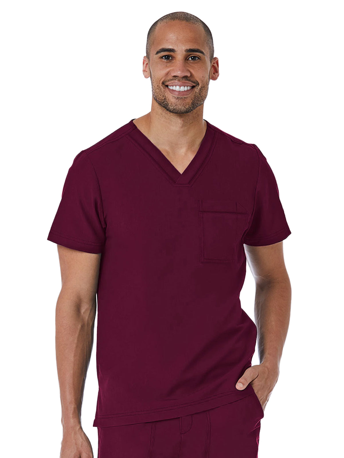 Men's One-Pocket Tuckable Contrast Piping V-Neck Top - 5901 - Wine