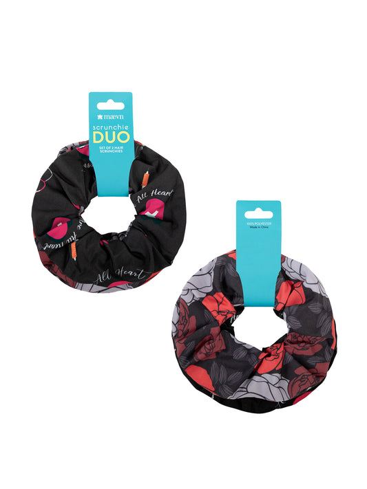Printed Scrunchie Duo Set - SCRDUO - All Heart/Rosy Bloom