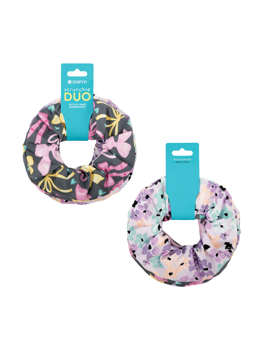 Printed Scrunchie Duo Set - SCRDUO - Ribbons of Hope/Beautiful Bouquet