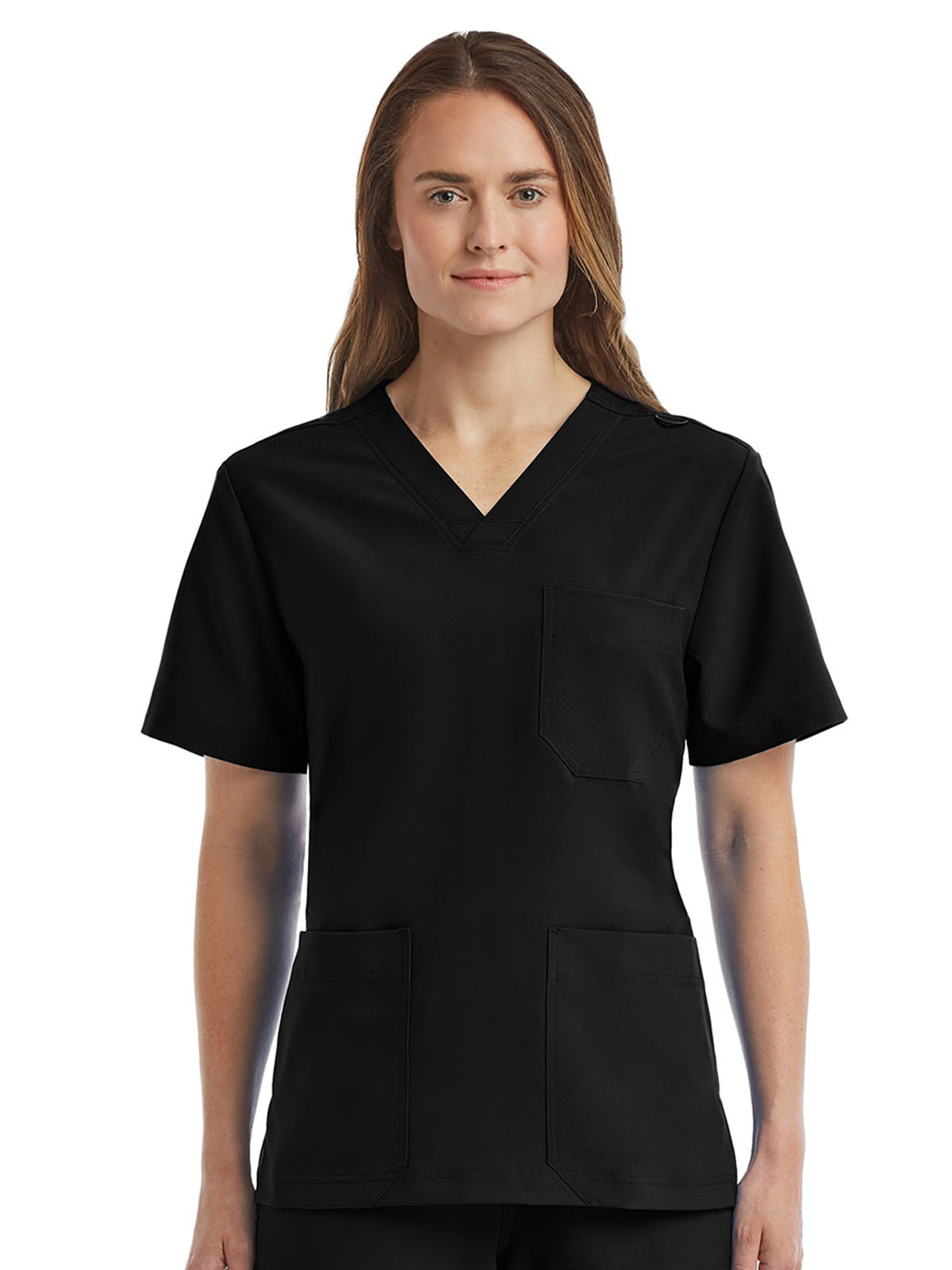 Unisex Three-Pocket V-Neck Top - SJ503 - Black