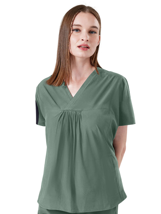 Women's Two-Pocket Shirred Nova Top - 1088 - Camp Green