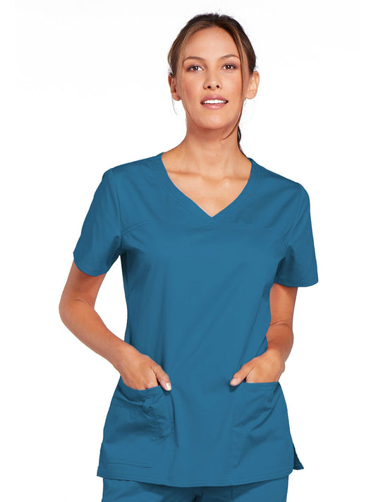 Women's 3-Pocket V-Neck Top - 4727 - Caribbean Blue