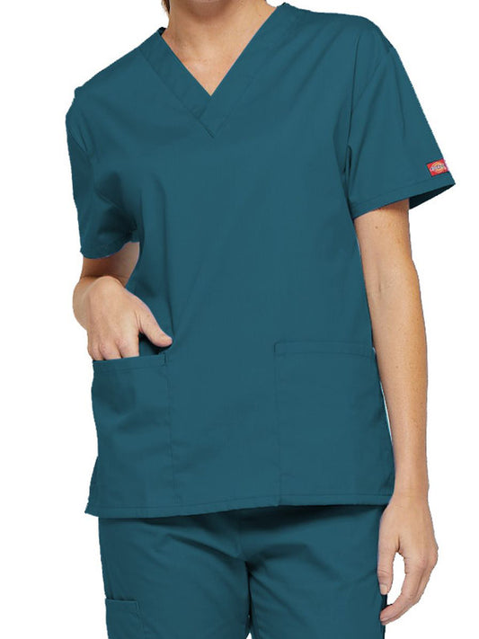 Women's 2-Pocket V-Neck Top - 86706 - Caribbean Blue