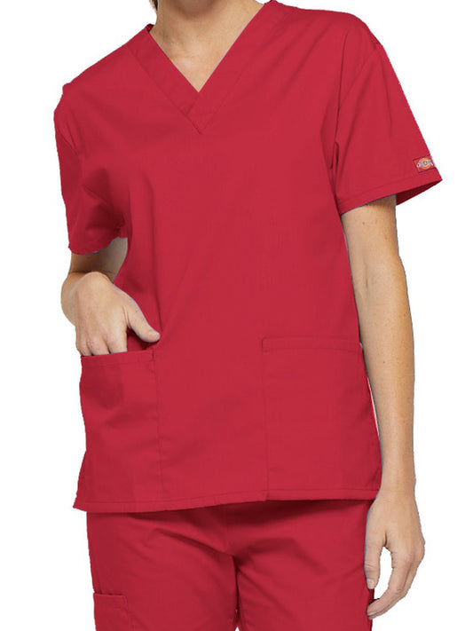 Women's 2-Pocket V-Neck Top - 86706 - Red