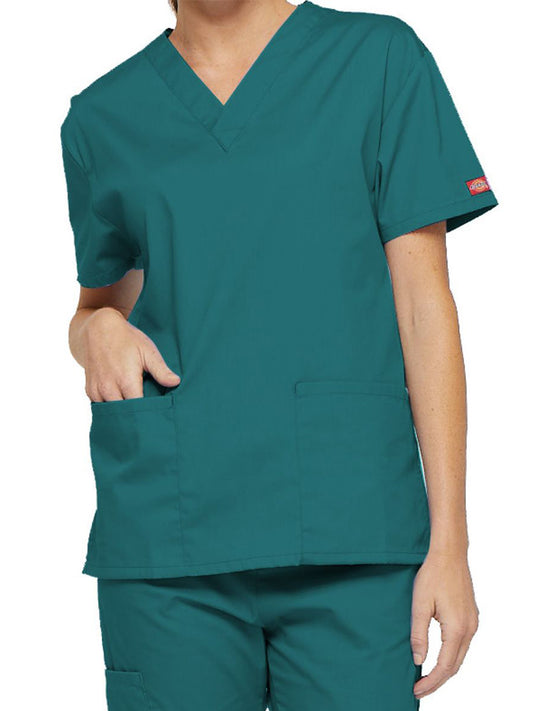 Women's 2-Pocket V-Neck Top - 86706 - Teal Blue