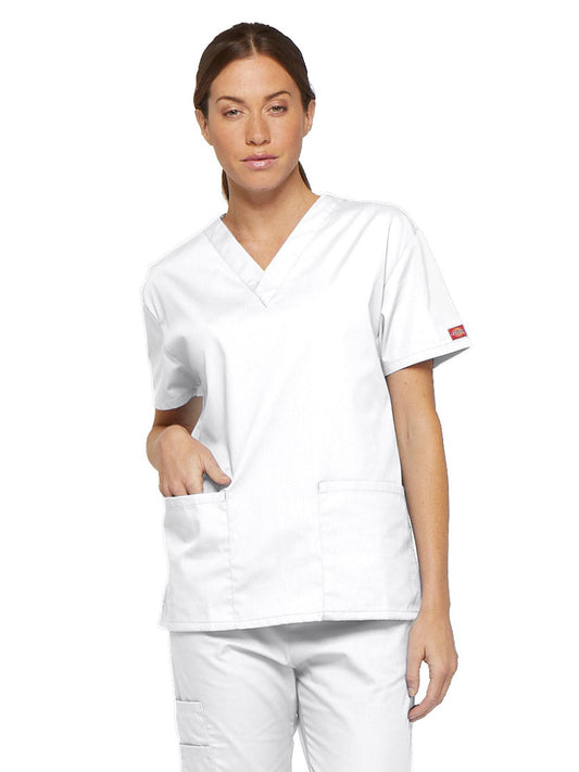 Women's 2-Pocket V-Neck Top - 86706 - White