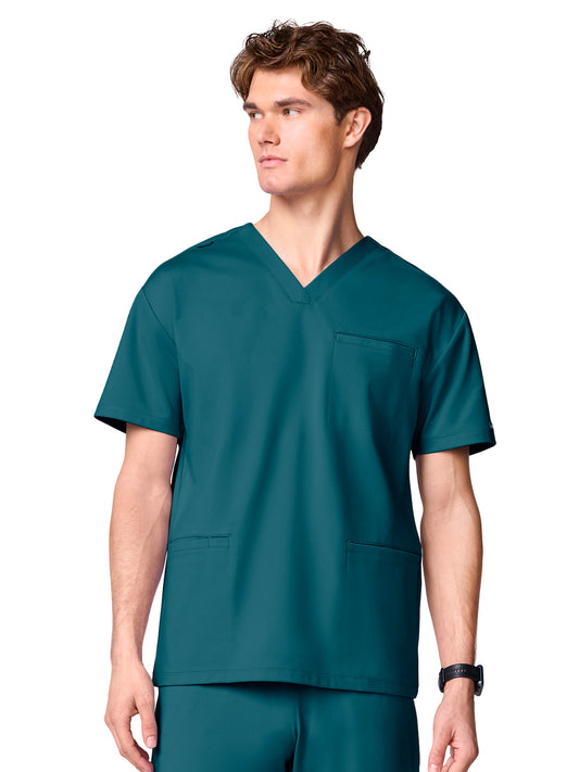 Men's 3-Pocket V-Neck Scrub Top - CK00037 - Caribbean Blue