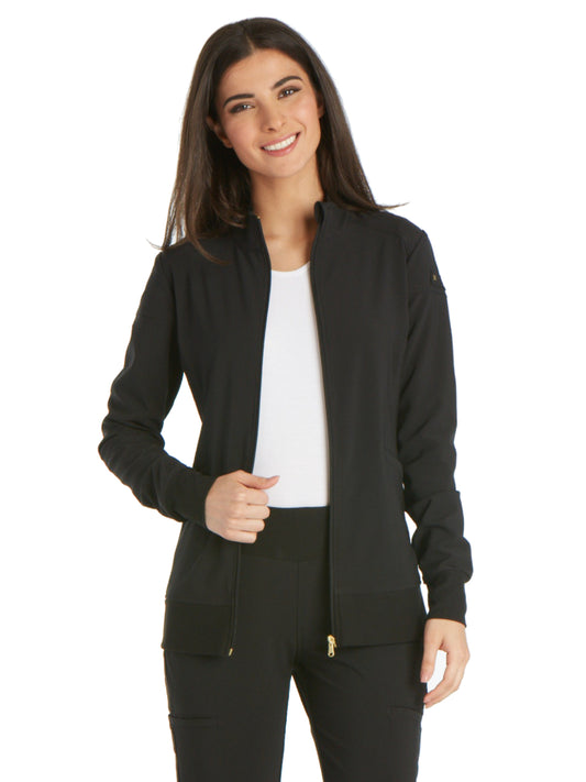 Women's 2 Pocket Zip Front Jacket - CK303 - Black