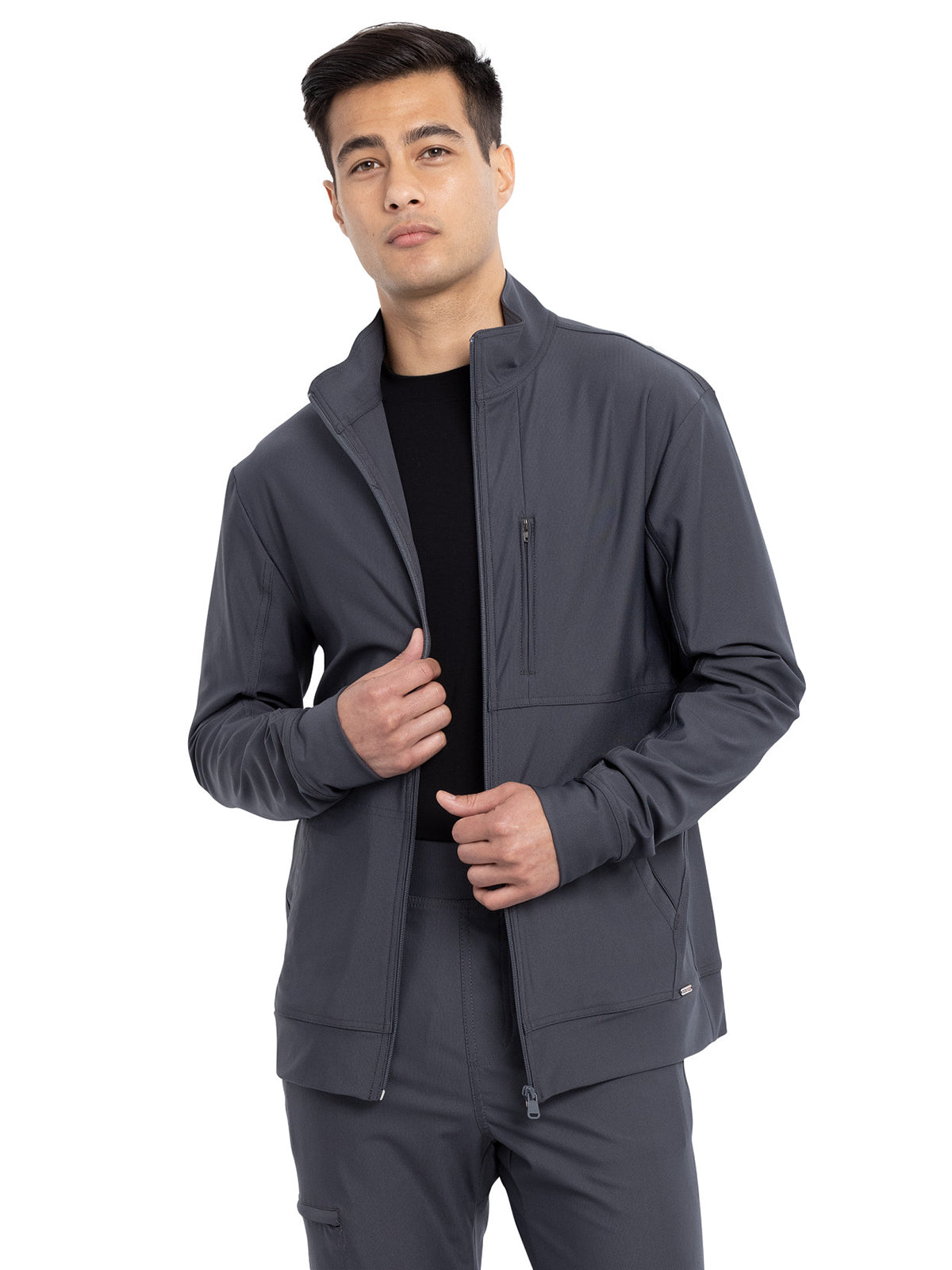 Men's Stand Up Collar Zip Front Jacket - CK399 - Pewter