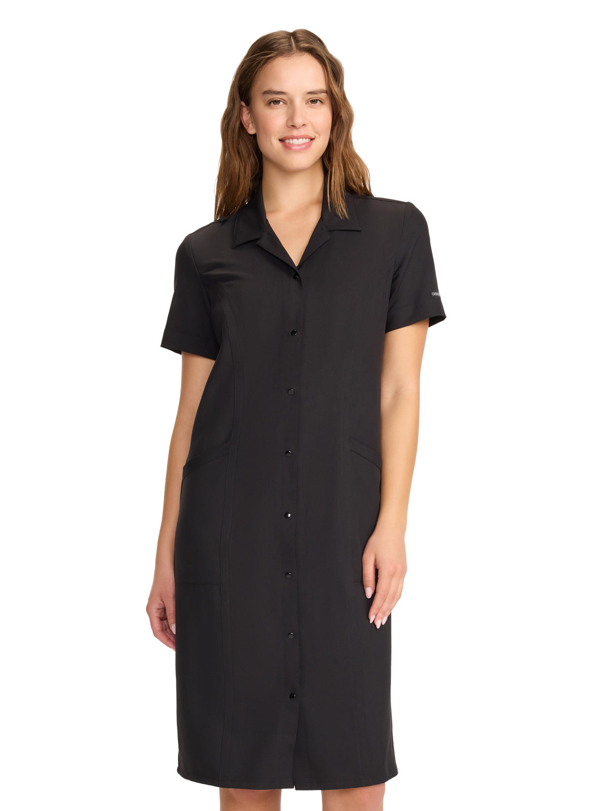 Women's 2-Pocket Button Front Dress - CK512A - Black