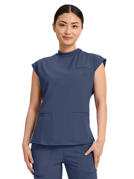 Women's 4-Pocket Mock Neck Top - CK742A - Navy