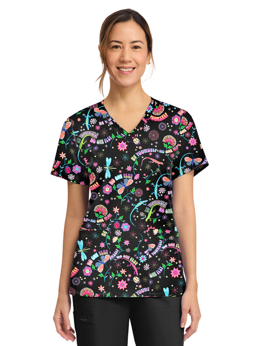 Women's 2-Pocket Print V-Neck Scrub Top - CK856 - Celebrate You