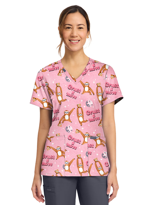 Women's 2-Pocket Print V-Neck Scrub Top - CK856 - Crust A Move