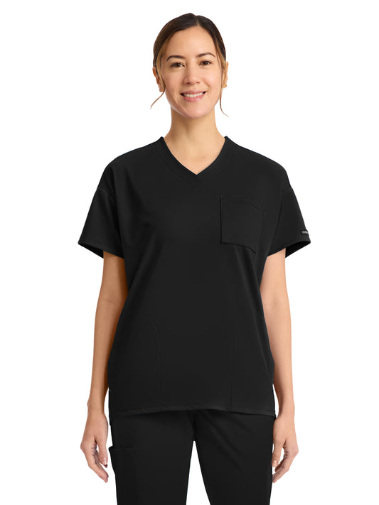 Women's 3-Pocket V-Neck Tunic Top - CK863 - Black